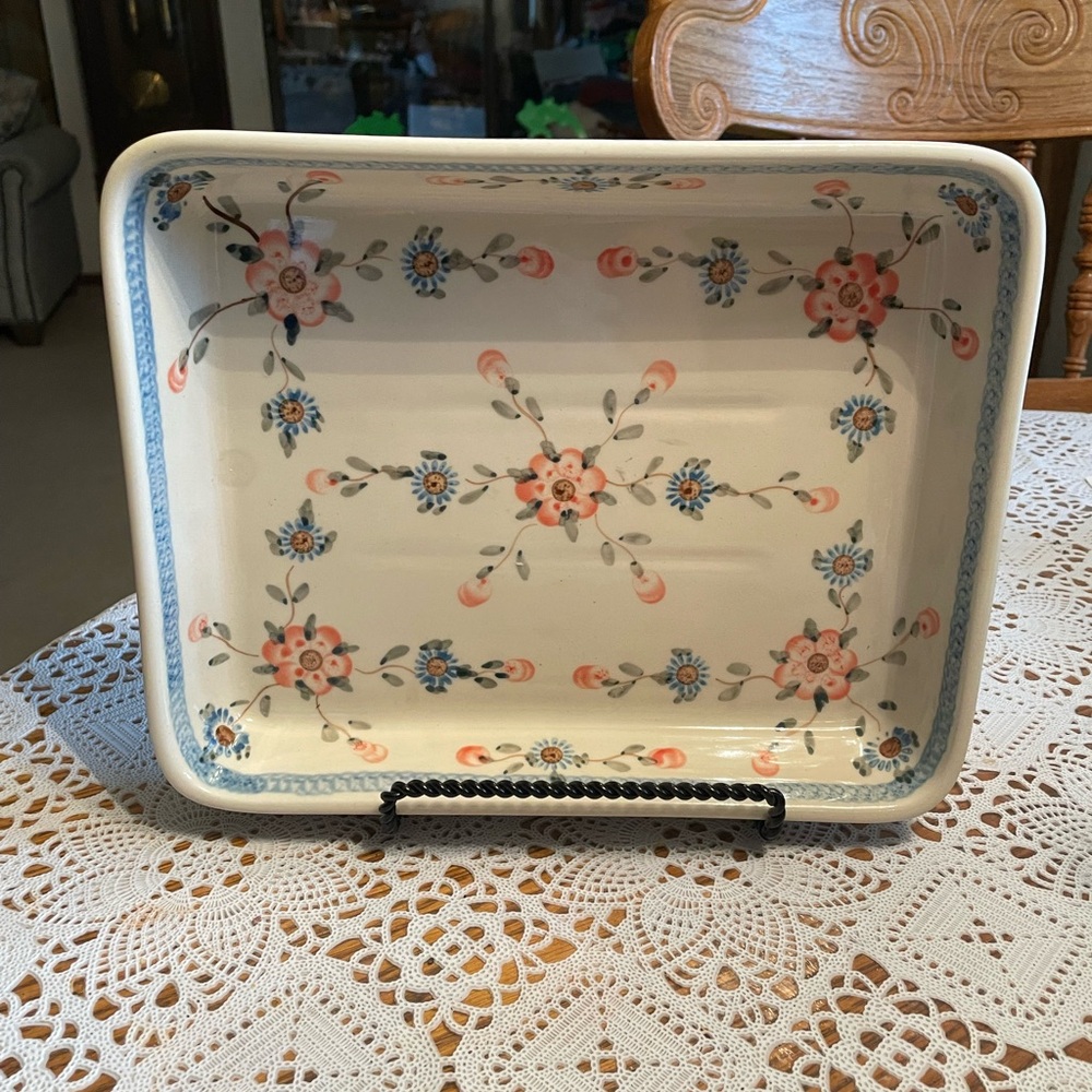 Polish Pottery Floral Design Rectangle Serving Dish.